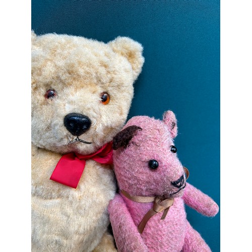 235 - 2 x 1950's Teddy Bears with jointed limbs, one golden plush the other with unusual pink plush