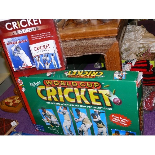 224 - WORLDCUP CRICKET TABLE TOP GAME PLUS A NEW AND SEALED DVD AND BOOK SET