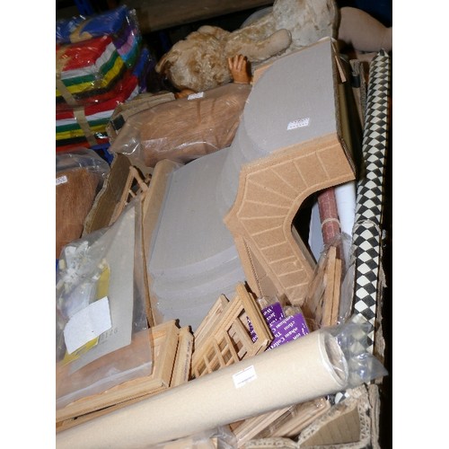 228 - LARGE TRAY OF NEW ROLLS OF PAPER FOR DOLL HOUSE WALL PAPERING,BRICKWORK AND FLOORING PLUS A LARGE AM... 