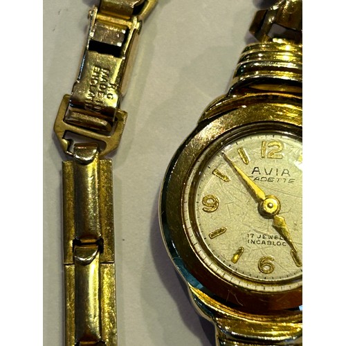 61 - Vintage ladies mechanical watch by Avia - rolled gold strap - working when lotted