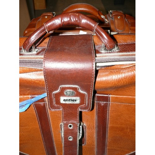 363 - 2 VINTAGE LEATHER SUITCASES BY ANTLER