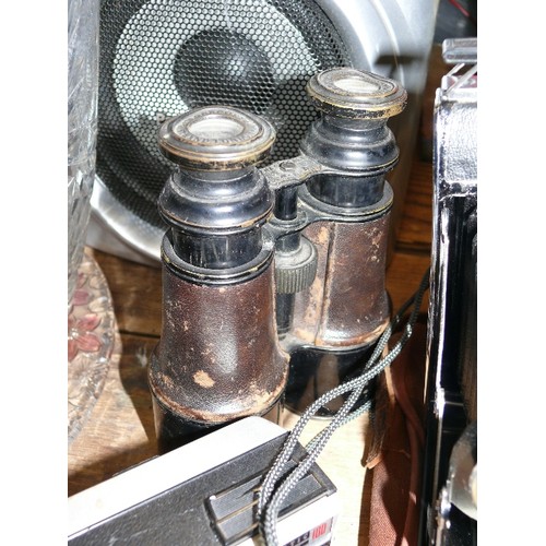 412 - ANTIQUE LEATHER COVERED BINOCULARS BY W GREGORY & CO THE STRAND, KODAK JUNIOR 1 CAMERA, KODAK INSTAM... 