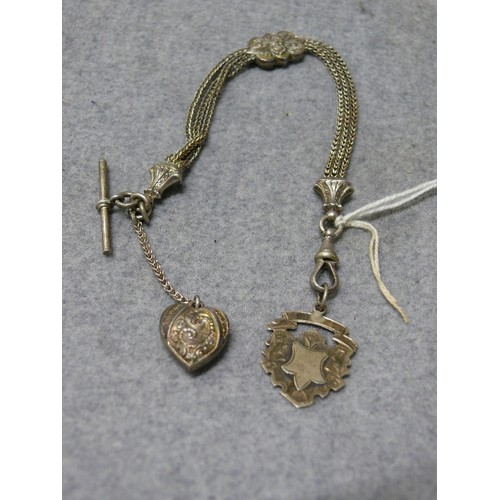 24 - A VERY FANCY SILVER WATCH CHAIN AND FOB BIRMINGHAM 1907 BY Charles Edward Adams