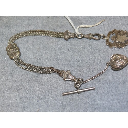 24 - A VERY FANCY SILVER WATCH CHAIN AND FOB BIRMINGHAM 1907 BY Charles Edward Adams