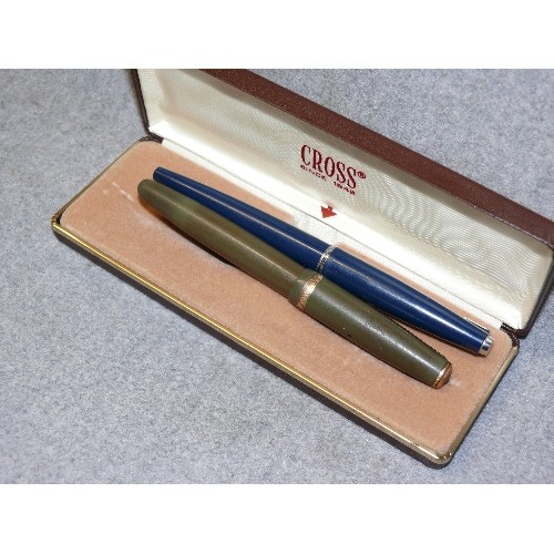 14 - 2 PARKER FOUNTAIN PENS 1 DUOFOLD BOTH WITH 14ct GOLD NIBS IN A CLEAN CROSS BOX