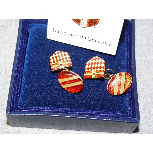 25 - A VERY SPECIAL PAIR OF ENAMEL CUFF LINKS UNIVERSITY OF CAMBRIDGE WITH CERTIFICATE AND SEAL OF THE UN... 