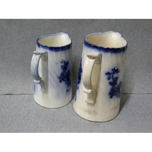 1 - PAIR OF VICTORIAN EARTHENWARE GRADUATED JUGS IN FLOW BLUE MARKED CLIFTON ENGLAND