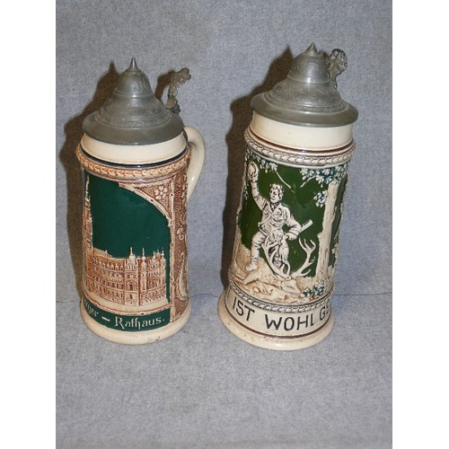 3 - 2 VINTAGE WEST GERMAN STEINS WITH PEWTER LIDS