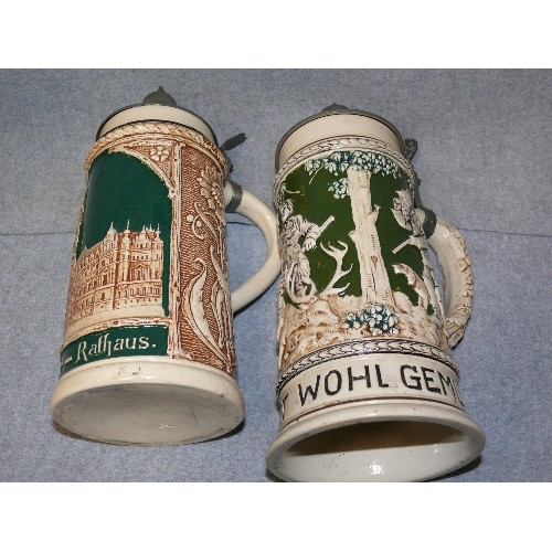 3 - 2 VINTAGE WEST GERMAN STEINS WITH PEWTER LIDS