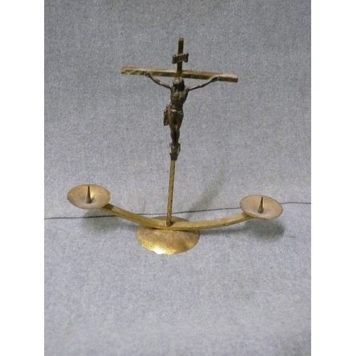 5 - VINTAGE BRASS CRUCIFIX CANDLE HOLDER