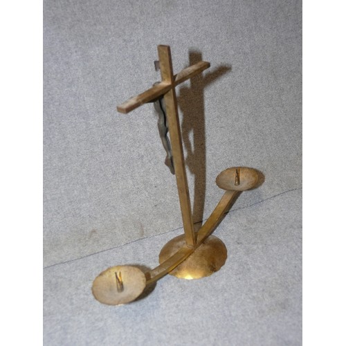 5 - VINTAGE BRASS CRUCIFIX CANDLE HOLDER