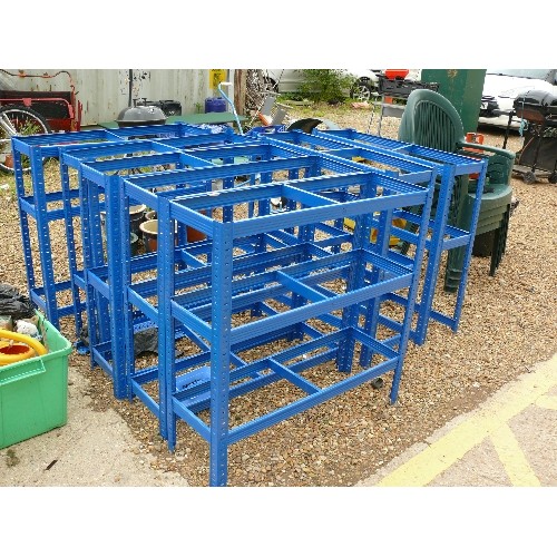 467 - 7 X SECTIONS OF BLUE METAL SHELVING WITH SHELVES & FITTINGS