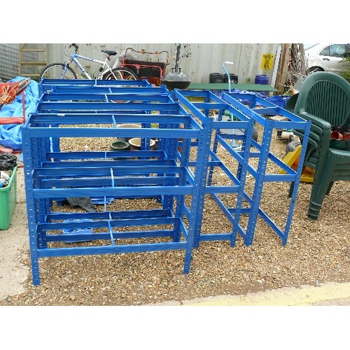 467 - 7 X SECTIONS OF BLUE METAL SHELVING WITH SHELVES & FITTINGS