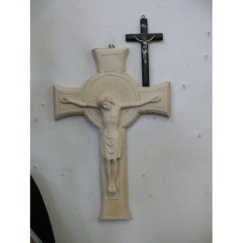 127A - LARGE PLASTER CRUCIFIX AND A WELL MADE VINTAGE  EBONY CRUCIFIX WITH SILVER PLATED CHRIST