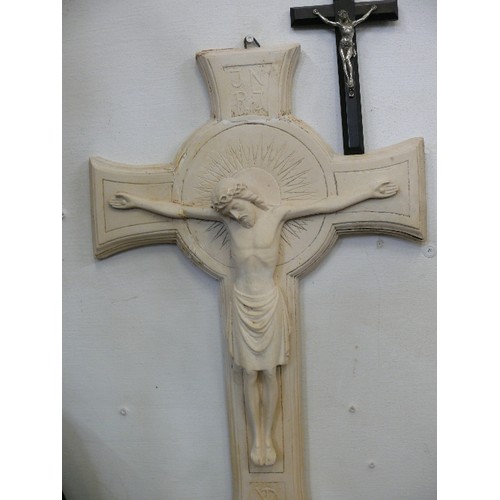 127A - LARGE PLASTER CRUCIFIX AND A WELL MADE VINTAGE  EBONY CRUCIFIX WITH SILVER PLATED CHRIST