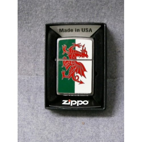 58 - A VINTAGE EARLY ZIPPO WELSH FLAG LGHTER SOLID BRASS D 13 APR 2013