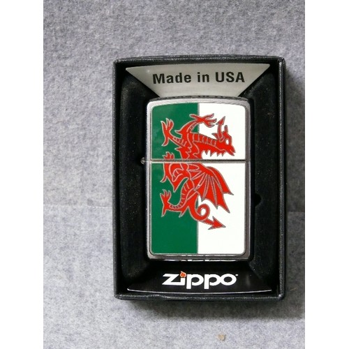 58 - A VINTAGE EARLY ZIPPO WELSH FLAG LGHTER SOLID BRASS D 13 APR 2013