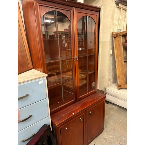 512 - CHERRY WOOD DISPLAY CABINET WITH CUPBOARD BELOW