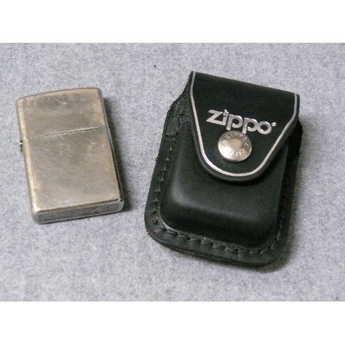 47B - A VINTAGE EARLY ZIPPO LIGHTER SOLID BRASS A 15 JAN 2015 WITH IT`S OWN LEATHER CASE