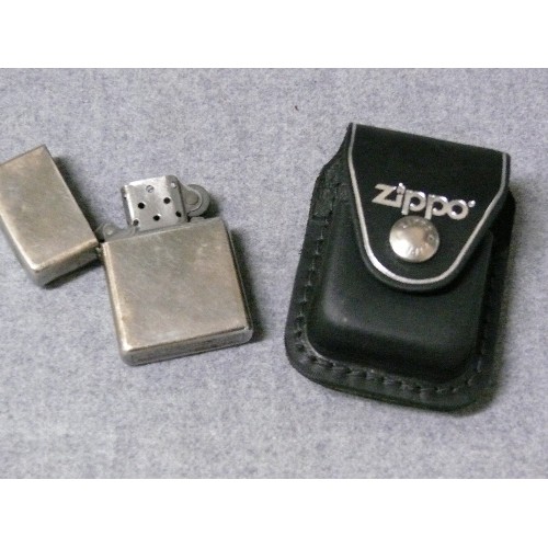 47B - A VINTAGE EARLY ZIPPO LIGHTER SOLID BRASS A 15 JAN 2015 WITH IT`S OWN LEATHER CASE