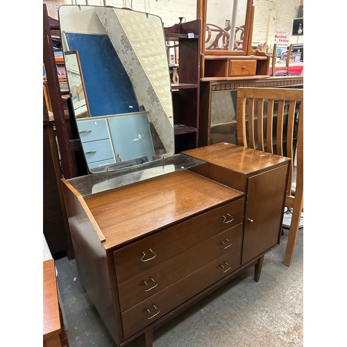 508 - 1950'S WALNUT DRESSING TABLE WITH MIRROR, DRAWERS AND CUPBOARD - SEE 536 CHEST OF DRAWERS MATCHES