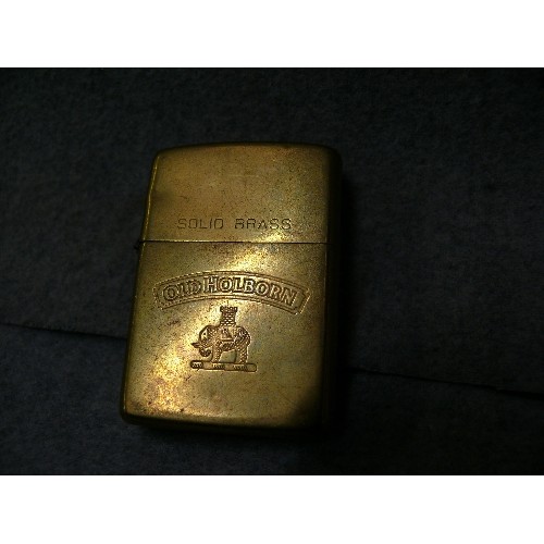 60 - A VINTAGE EARLY ZIPPO LIGHTER SOLID BRASS OLD HOLBAN