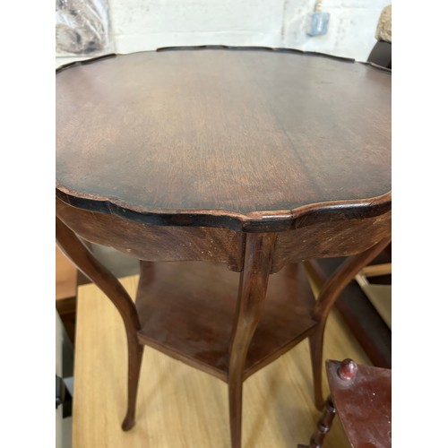 486 - SMALL 2 TIER CORNER WOTNOT AND AN ELEGANT 1920'S MAHOGANY OCCASIONAL TABLE WITH PIECRUST TOP