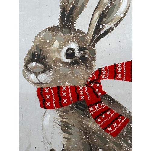 476 - HAND EMBELISHED PRINT OF A RABBIT WITH A FABRIC SCARF