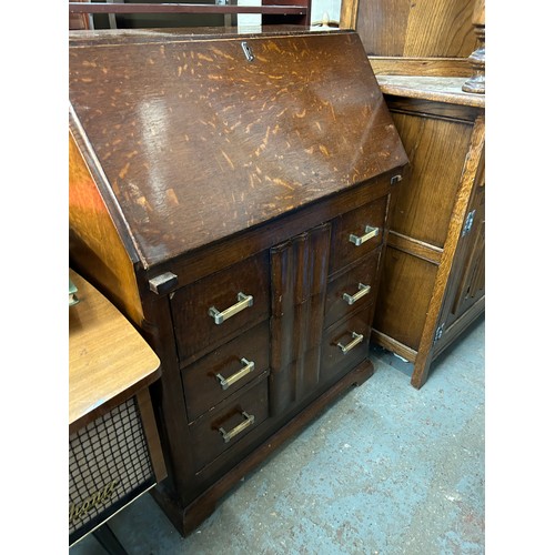 485 - ART DECO OAK BUREAU WITH BAKELITE DRAWER HANDLES