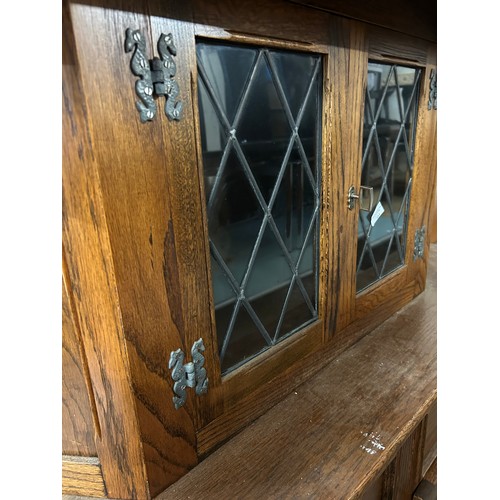 484 - OAK COURT CUPBOARD SIDEBOARD WITH LINENFOLD PANEL DOORS