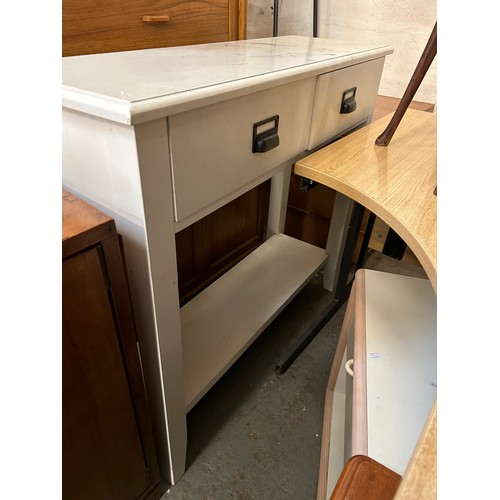 480 - WHITE 2 DRAWER CONSOLE TABLE WITH METAL CUP HANDLES