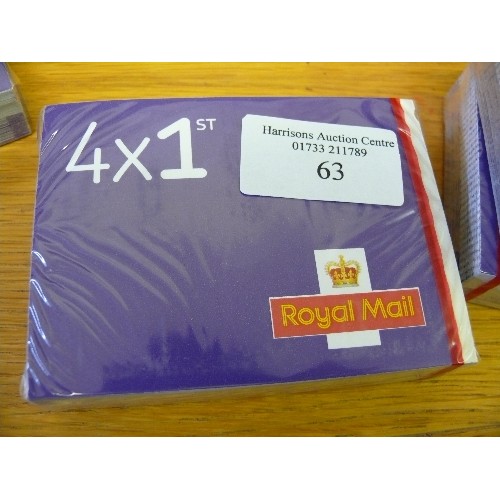 63 - SEALED PACK OF 50 BOOKS OF 4 X 1ST CLASS STAMPS (200 IN TOTAL). RETAIL £270 GUARANTEED GENUINE