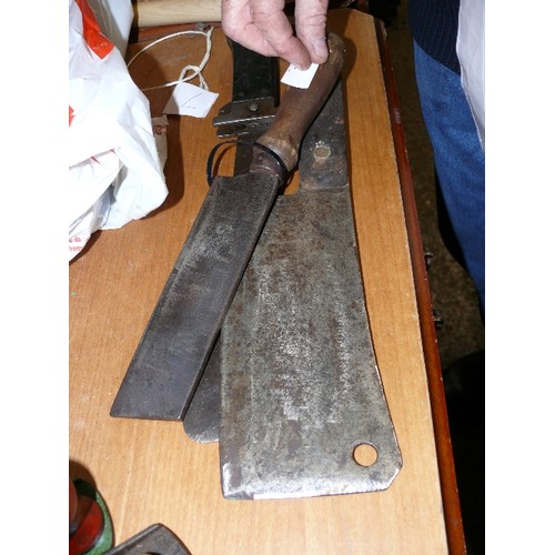 286 - 2 MEAT CLEAVERS AND 1 KNIFE