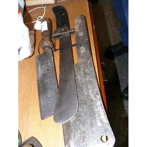 286 - 2 MEAT CLEAVERS AND 1 KNIFE