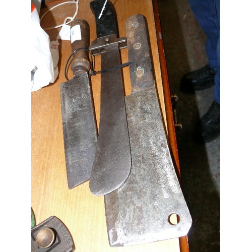 286 - 2 MEAT CLEAVERS AND 1 KNIFE