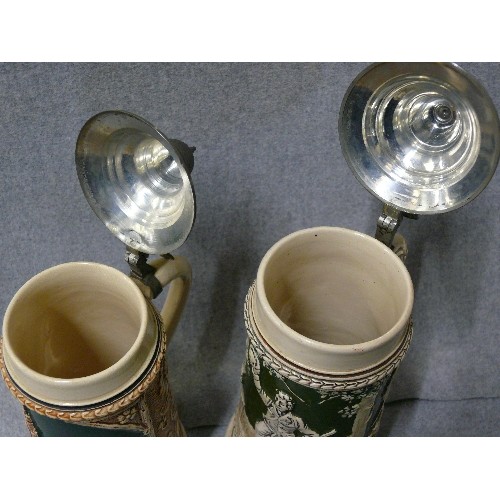 3 - 2 VINTAGE WEST GERMAN STEINS WITH PEWTER LIDS