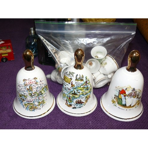 303 - A COLLECTION OF 20 CERAMIC BELLS (3 LARGE AND THE REST MINIATURE)