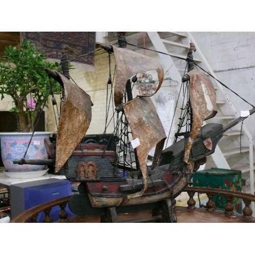 321 - A DECORATIVE WOODEN GALLEON SHIP MODEL