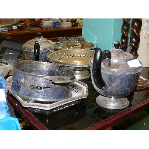 345 - A NICE SELECTION OF SILVER PLATE ITEMS TO INCLUDE TEAPOTS, TRAYS ETC