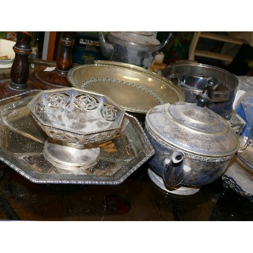 345 - A NICE SELECTION OF SILVER PLATE ITEMS TO INCLUDE TEAPOTS, TRAYS ETC