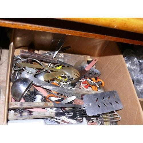 361 - A LARGE BOX OF CUTLERY AND KITCHEN UTENSILS