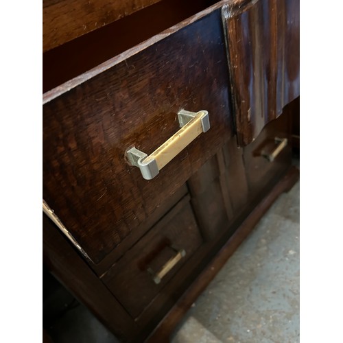 485 - ART DECO OAK BUREAU WITH BAKELITE DRAWER HANDLES