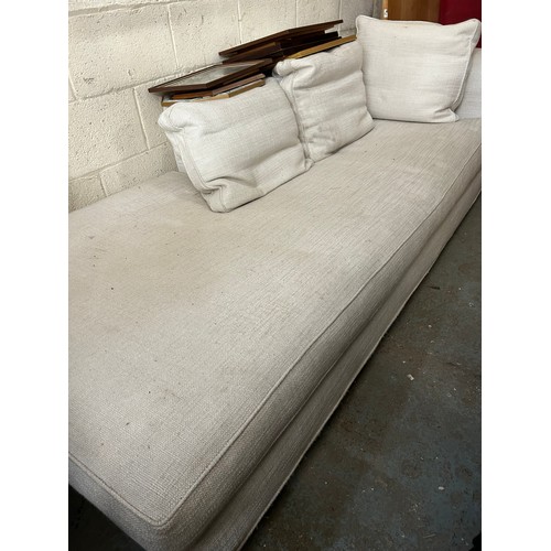 507 - VERY LARGE CORNER SOFA IN A LOOSE WEAVE OATMEAL FABRIC - 254CM X 100CM