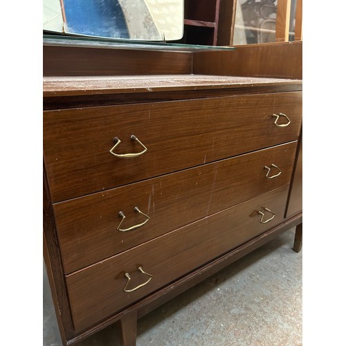 508 - 1950'S WALNUT DRESSING TABLE WITH MIRROR, DRAWERS AND CUPBOARD - SEE 536 CHEST OF DRAWERS MATCHES