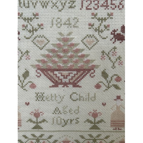 160 - A hand worked copy of a mid 19th Century framed needlework cross stitch sampler -  Hetty Child Aged ... 