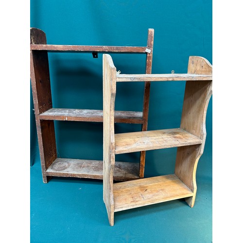 437 - Two Antique Pine sets of shelves one in natural wood, the other stained