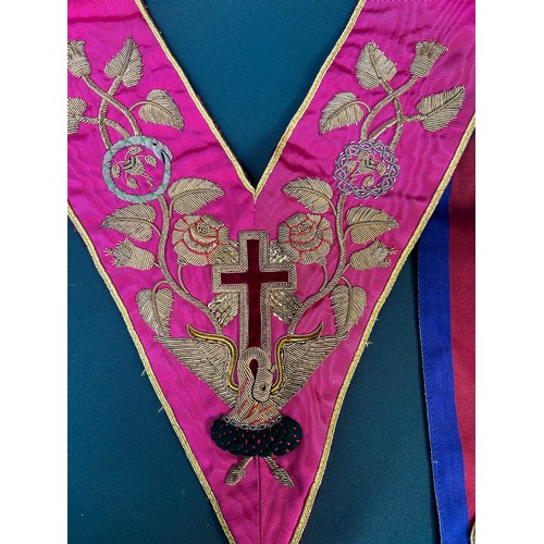 112 - 4 x Freemasons collars including one with intricate embroidery in gold thread with bird and cross em... 