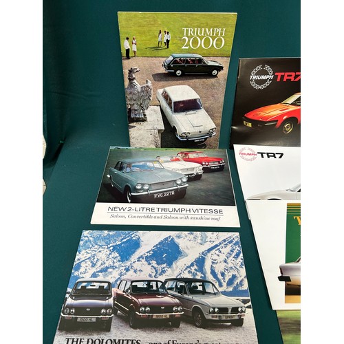 254 - Automobilia Ephemera: Triumph 10 X Car Brochures for TR5/PI 1968, Spitfire Mark 3 1967, TR7 1978, TR... 