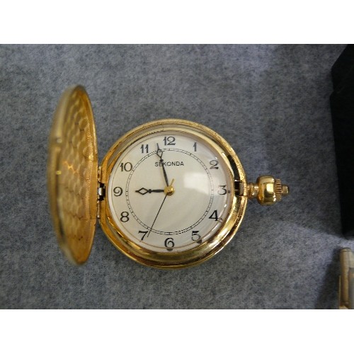 9 - A BOX WITH A LADIES POCKET WATCH AND SEVERAL CUFF LINKS