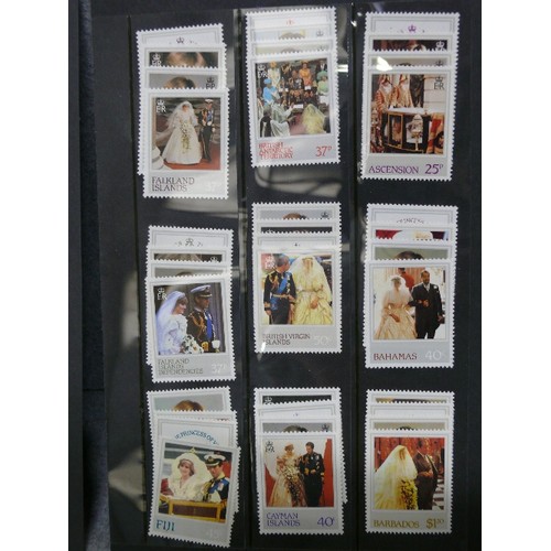 28 - AN UNOPENED PACK OF CARDS CHARLES AND DIANA PLUS 68 21ST WEDDING STAMPS FROM BRITISH TERRITORIES AND... 